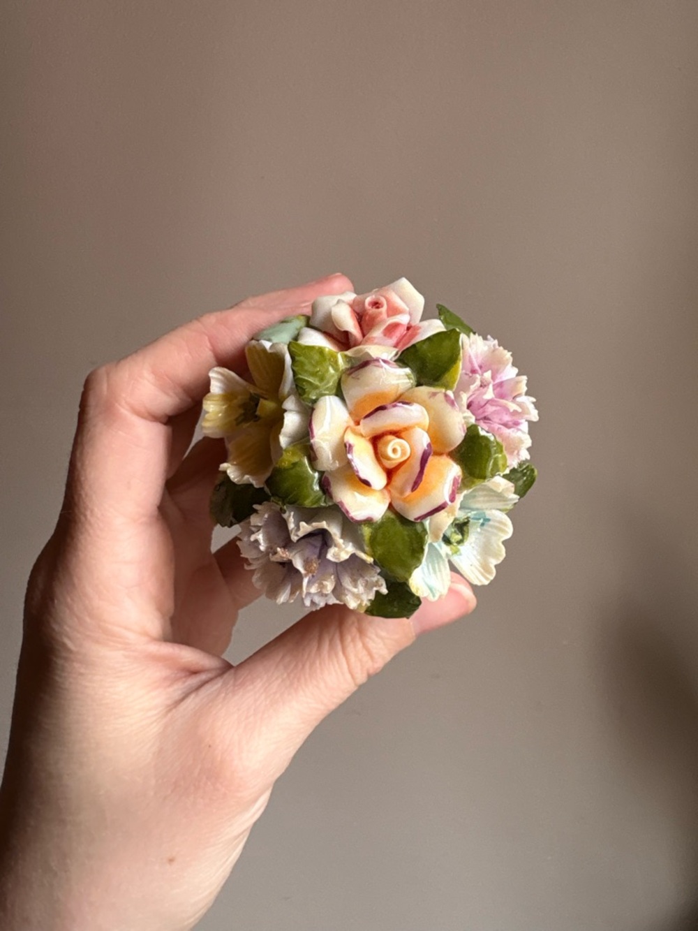 Porcelain Floral Bouquet Figurine - Pastel Yellow & Pink